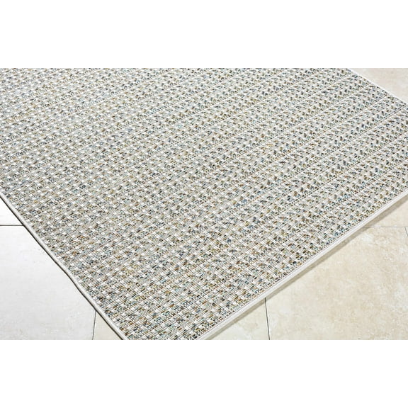 Hauteloom Ataret Living Room, Bedroom Patio Outdoor Area Rug - Traditional, Transitional - Ivory, Tan, Slate Gray - 5' x 7'