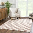 thumbnail image 1 of Hauteloom Atira Contemporary Checkered Fluffy Shag Area Rug - Modern Geometric Carpet Tiles for Living Room, Kids Room, Nursery - Plush Pile - Cream, Pink - 8'10" x 12', 1 of 14