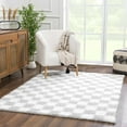 thumbnail image 1 of Hauteloom Marshmallow Contemporary Checkered Fluffy Shag Area Rug - Modern Geometric Carpet Tiles for Living Room, Kids Room, Nursery - Plush Pile - Light Gray,Cream - 4' x 6', 1 of 13