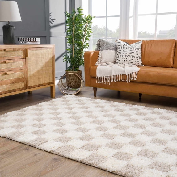 Hauteloom Marshmallow Living Room, Bedroom Area Rug - Contemporary - Plush Pile - Cream, Light Beige, Light Brown - 5'3" Round