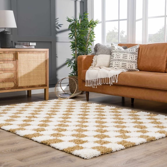 Hauteloom Atira Living Room, Bedroom Area Rug - Contemporary - Plush Pile - Light Mustard, Cream - 9'2" x 12'