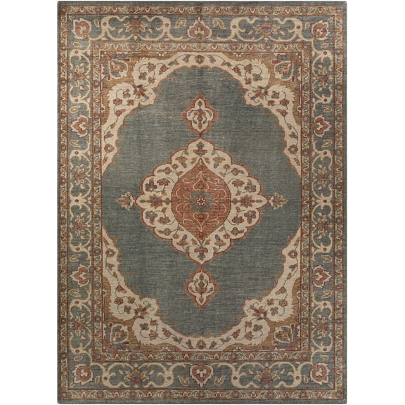 Hauteloom Auburn Wool Living Room, Bedroom Area Rug - Traditional - Brick Red, Burnt Orange, Medium Gray - 2' x 3'