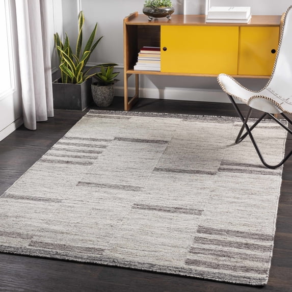 Hauteloom Auchinleck Wool Living Room, Bedroom Area Rug - Bohemian, Transitional - Light Gray, Gray, Cream - 5' x 7'6"