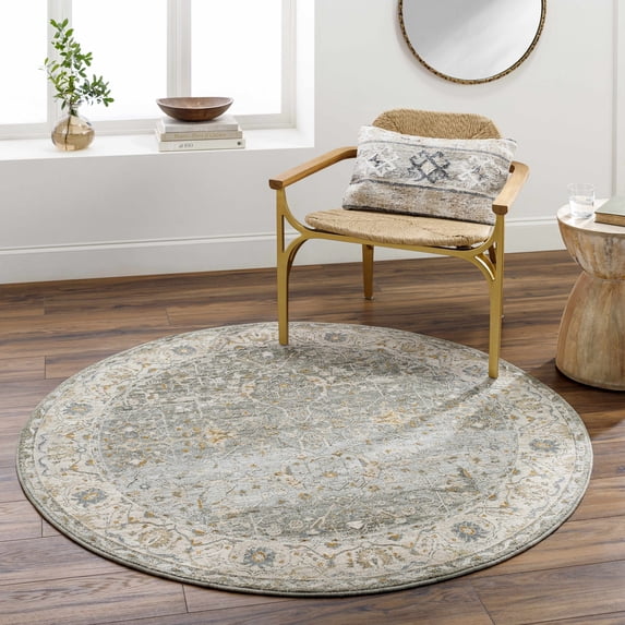 Hauteloom Aviva Living Room, Bedroom Area Rug - Green, Gray - 5'3"-Round