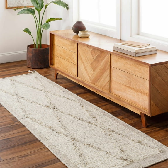 Hauteloom Awen Wool Hallway, Kitchen Runner Rug - Bohemian, Transitional - Cream, Beige, Charcoal - 2'6" x 8'