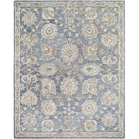 Hauteloom Ayesha Wool Living Room, Bedroom Area Rug - Traditional - Slate Blue, Light Silver, Pearl - 8' x 10'