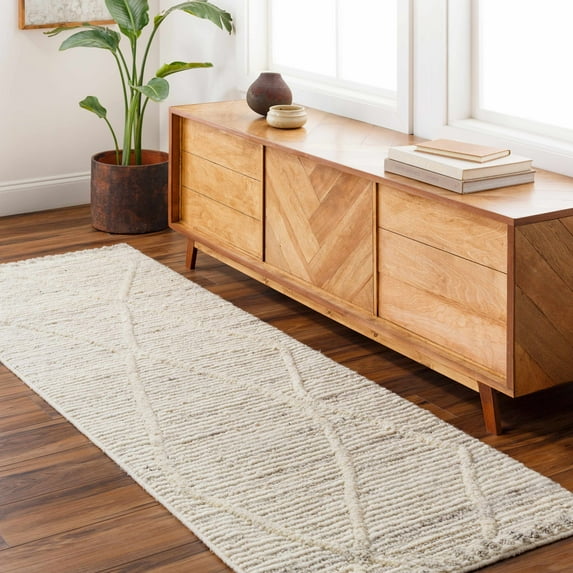 Hauteloom Aysu Wool Hallway, Kitchen Runner Rug - Bohemian, Transitional - High Pile - Bone, Driftwood, Multi Brown - 2'6" x 8'