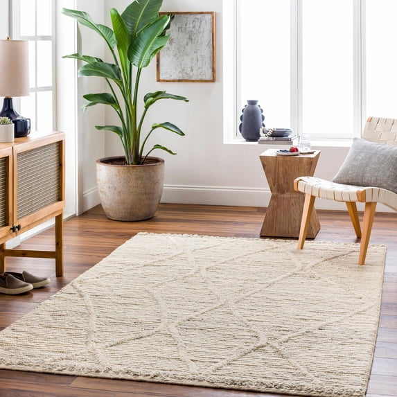 Hauteloom Aysu Wool Living Room, Bedroom Area Rug - Bohemian, Transitional - High Pile - Bone, Driftwood, Multi Brown - 8' x 10'