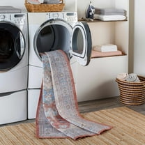 Hauteloom Bagamanoc Hallway, Kitchen Machine Washable Runner Rug - Traditional - Dark Red, Navy, Denim - 2'7" x 7'3"