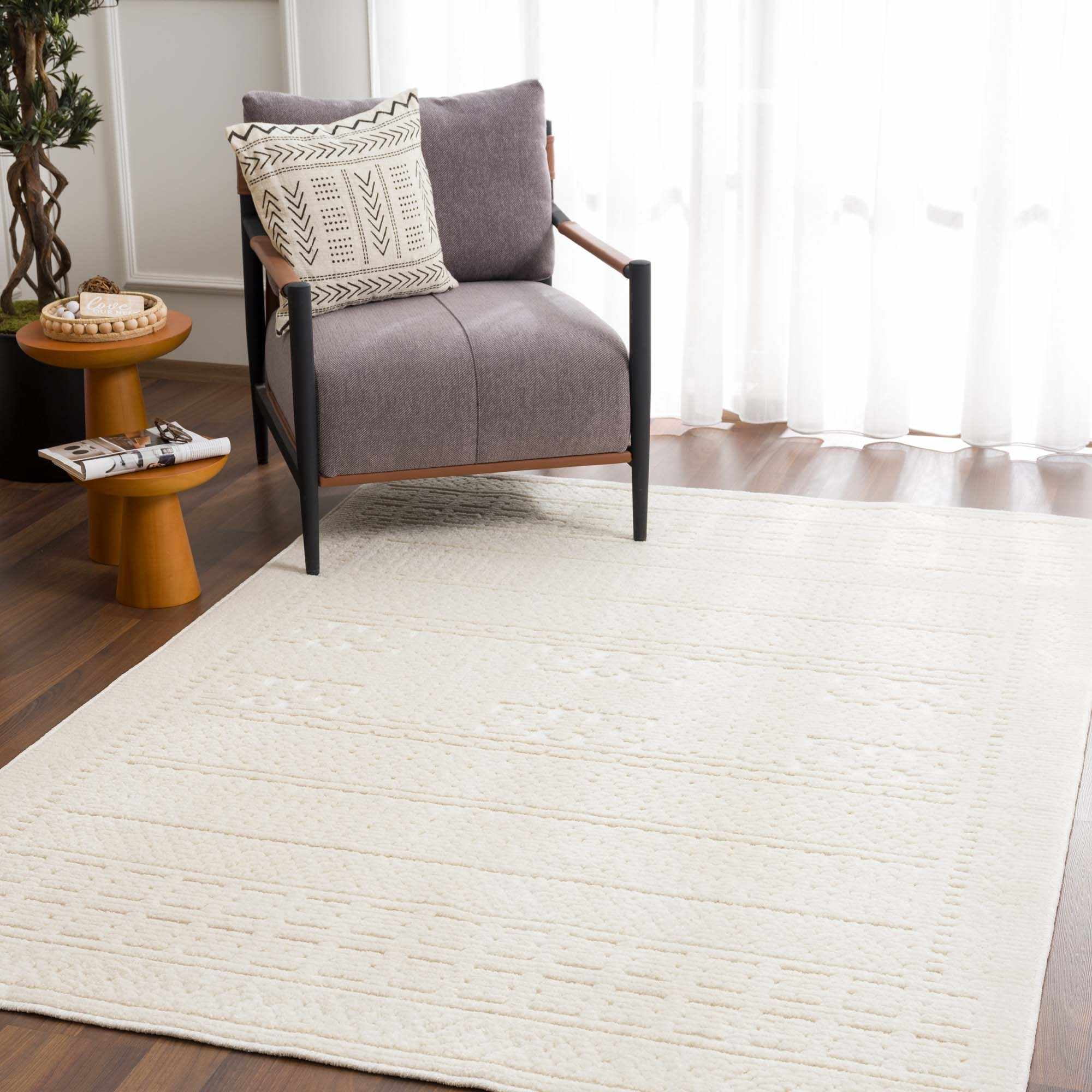 Bahar Cream and Gray Washable Cotton Area Rug 5' x 7'