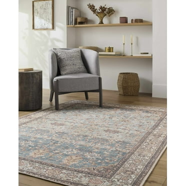 Hauteloom Bahram Living Room, Bedroom Machine Washable Area Rug - Traditional - Pale Blue, Teal, Cream - 2' x 2'11"