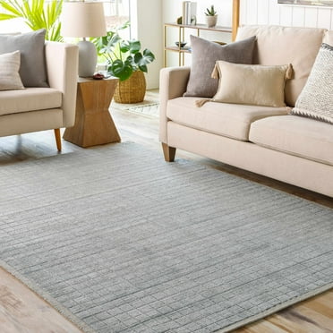 Hauteloom Bairan Checkered Modern Living Room, Bedroom Area Rug - Contemporary Faded Geometric - Denim, Cream - 2' x 3'