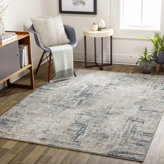 Hauteloom Balasing Living Room, Bedroom Area Rug - Contemporary - Ivory, Sky Blue, Medium Gray - 9'2" x 12'