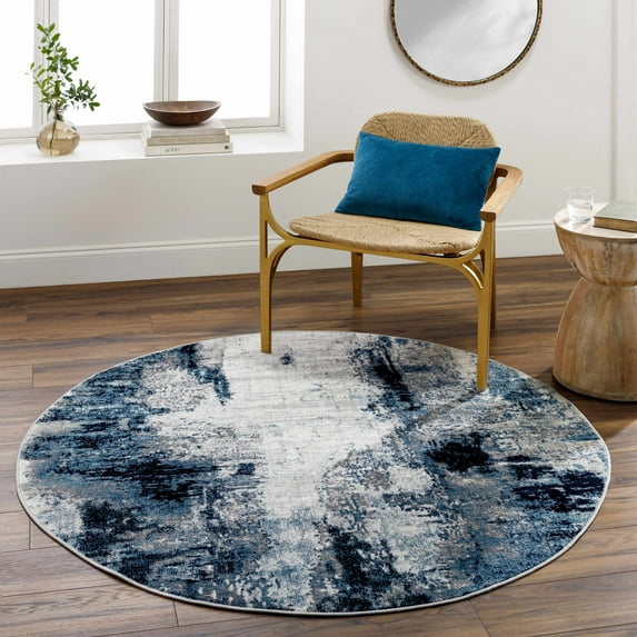 Hauteloom Baldwyn Living Room, Bedroom Area Rug - Modern - Gray, Black, Blue - 5'3"-Round