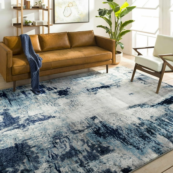 Hauteloom Baldwyn Living Room, Bedroom Area Rug - Contemporary - Sky Blue, Teal, Charcoal - 6'7" x 9'