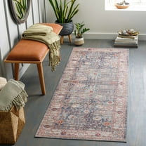 Hauteloom Balindong Hallway, Kitchen Machine Washable Runner Rug - Traditional - Red, Denim, Beige - 2'7" x 10'
