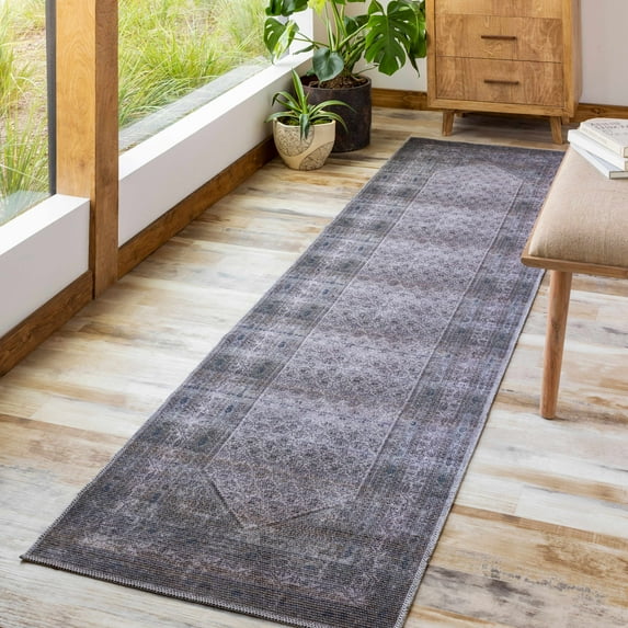 Hauteloom Ballinasloe Living Room, Bedroom Machine Washable Area Rug - Traditional - Navy, Medium Gray, Dark Brown - 6'7" x 9'