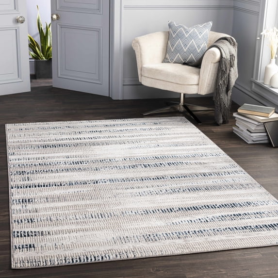 Hauteloom Banana Living Room, Bedroom Area Rug - Modern - Cream,Dark Blue,Denim - 3'11" x 5'7"