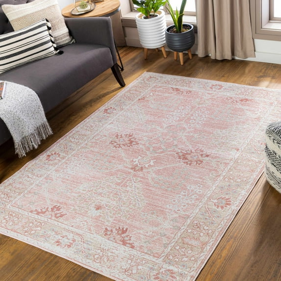 Hauteloom Barnwell Living Room, Bedroom Area Rug - Traditional - Dusty Pink, Cream, Dark Pink - 5'3" x 7'