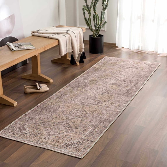 Hauteloom Barny Hallway, Kitchen Machine Washable Runner Rug - Traditional - Light Brown, Orange, Cream - 2'7" x 7'10"