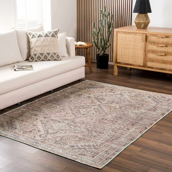 Hauteloom Barny Living Room, Bedroom Machine Washable Area Rug - Traditional - Light Brown, Orange, Cream - 2' x 2'11"