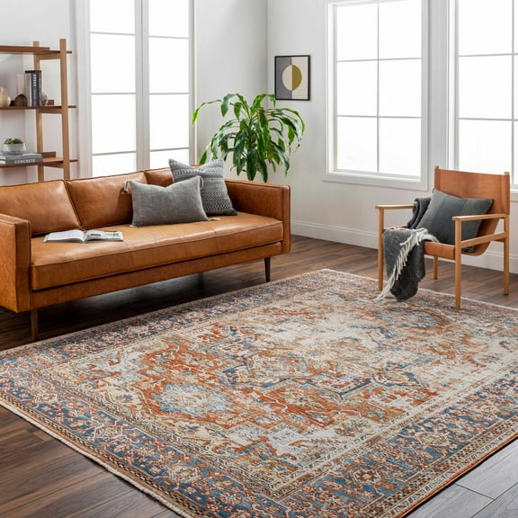 Hauteloom Basim Living Room, Bedroom Area Rug - Traditional - BurntOrange, Rust, Slate Blue - 18" x 18" Sample