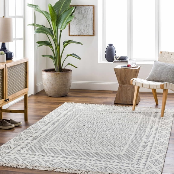 Hauteloom Bayou Wool Living Room, Bedroom Area Rug - Bordered - Boho, Bohemian Carpet - Modern Farmhouse - Beige, Gray - 2' x 3'