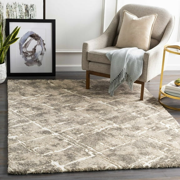 Hauteloom Bearsdale Living Room, Bedroom Area Rug - Modern - High Pile - White, Brown, Beige - 7'10" x 10'3"