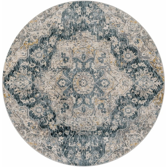 Hauteloom Beaudesert Living Room, Bedroom Area Rug - Brown, Gray, Blue - 6'7"-Round