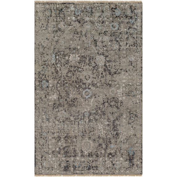Hauteloom Minob Living Room, Bedroom Area Rug - Distressed Floral Abstract - Traditional Transitional Oriental - Gray, Charcoal, Dark - 2' x 3'