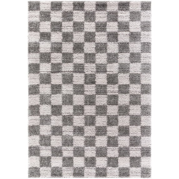 Hauteloom Belita Living Room, Bedroom Area Rug - Contemporary - High Pile - Charcoal, White, Medium Gray - 5'3" x 7'