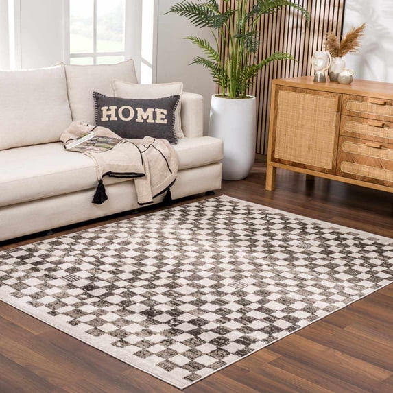 Hauteloom Benjy Hallway, Kitchen Runner Rug - Contemporary - Cream, Charcoal - 2'7" x 7'3"