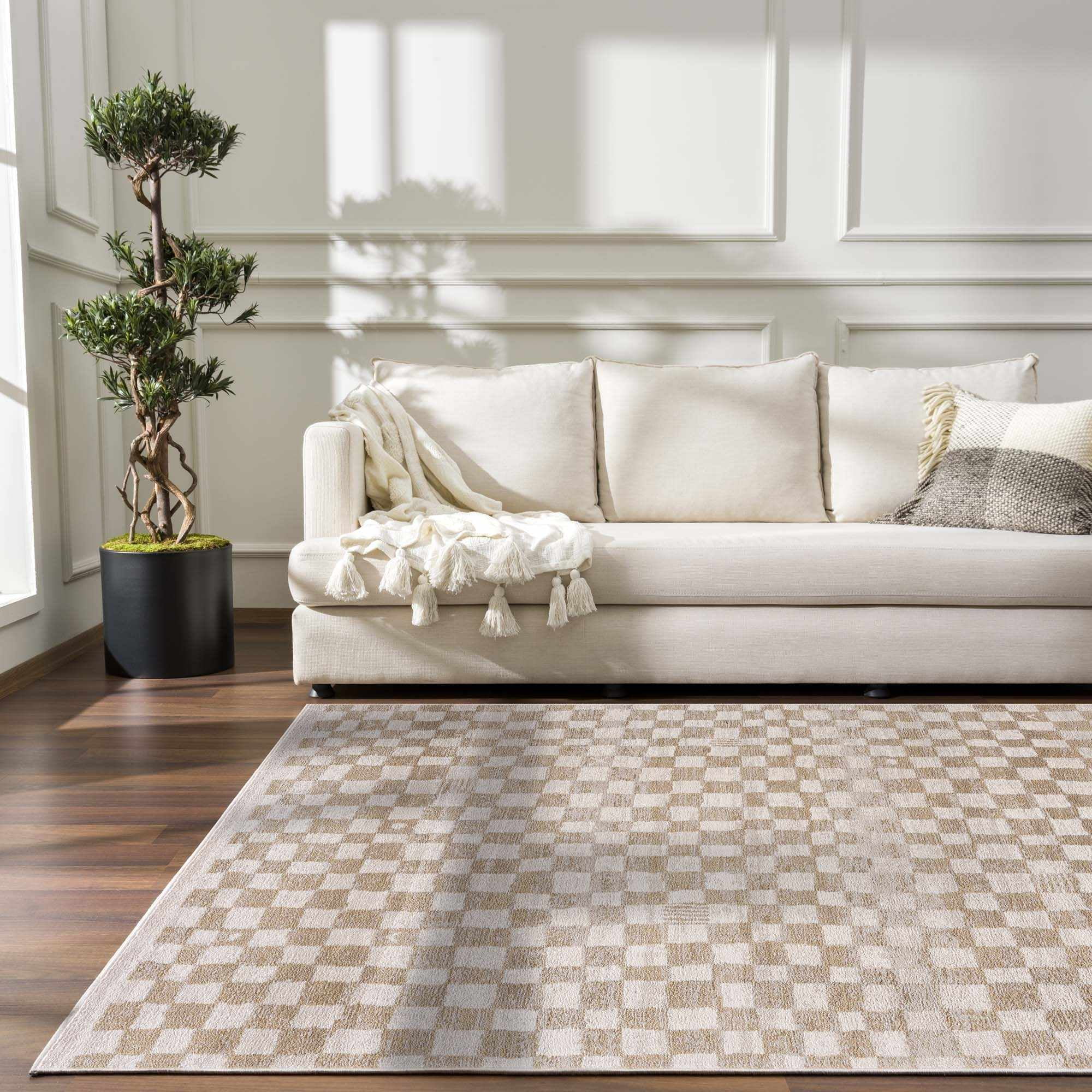 Hauteloom Benjy Living Room, Bedroom Area Rug - Contemporary - Cream, Gold - 2' x 3'
