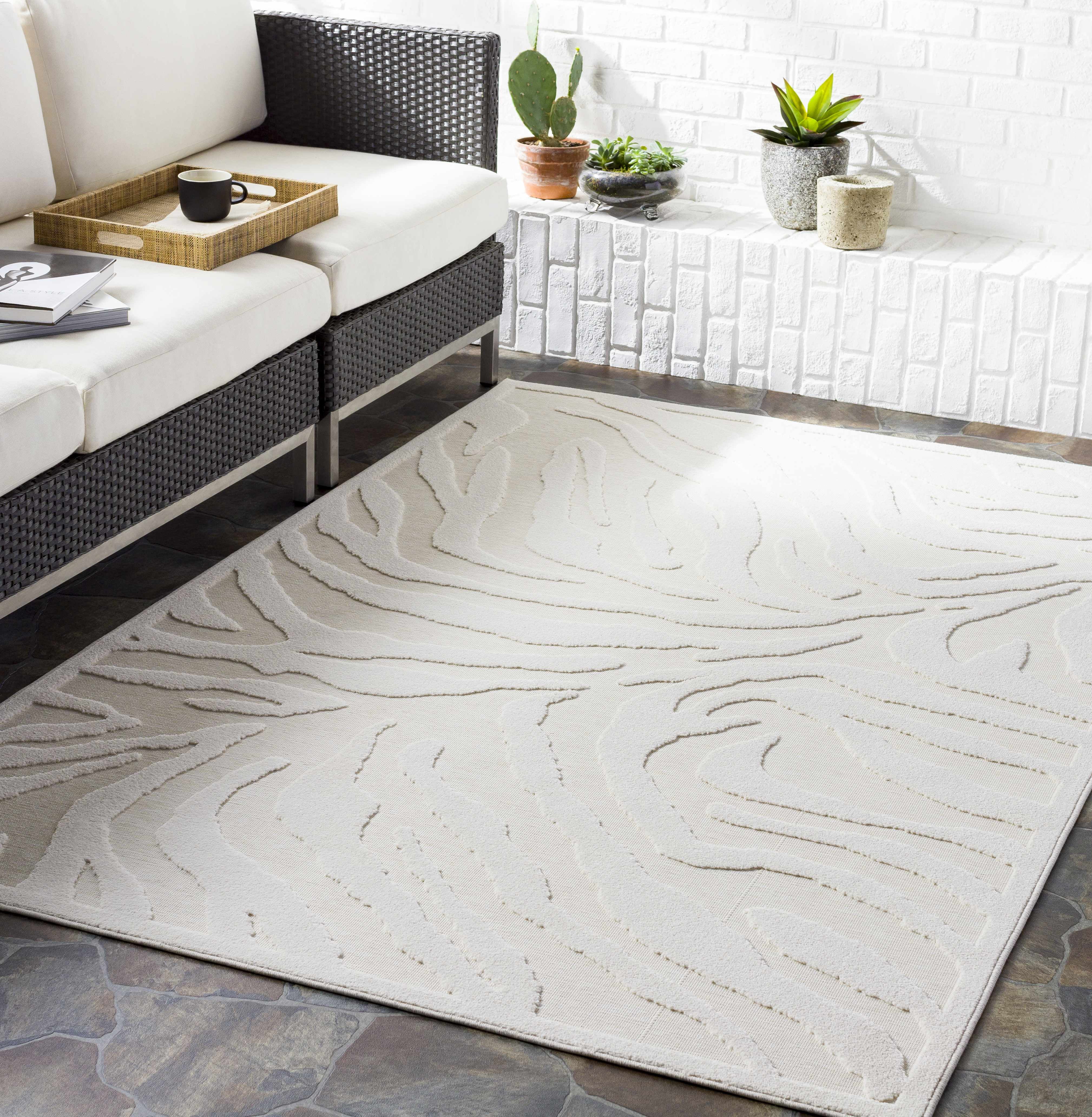 Hauteloom Benzonia Living Room, Bedroom Patio Outdoor Area Rug - Modern - Beige - 7'10" x 10'