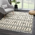 thumbnail image 1 of Hauteloom Berber Shag Collection - Bayanga Farmhouse Living Room Bedroom Large Area Rug Tassel - Fluffy Plush High Pile Carpet - Southwestern Bohemian Soft Shaggy Style - Beige, Black - 9'2" x 12', 1 of 9