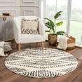 thumbnail image 1 of Hauteloom Berber Shag Collection - Fishhook Farmhouse Living Room Bedroom Round Area Rug with Tassel - Fluffy Plush High Pile Carpet - Southwestern Bohemian Tribal Style - Beige, Black - 7'10" Circle, 1 of 17