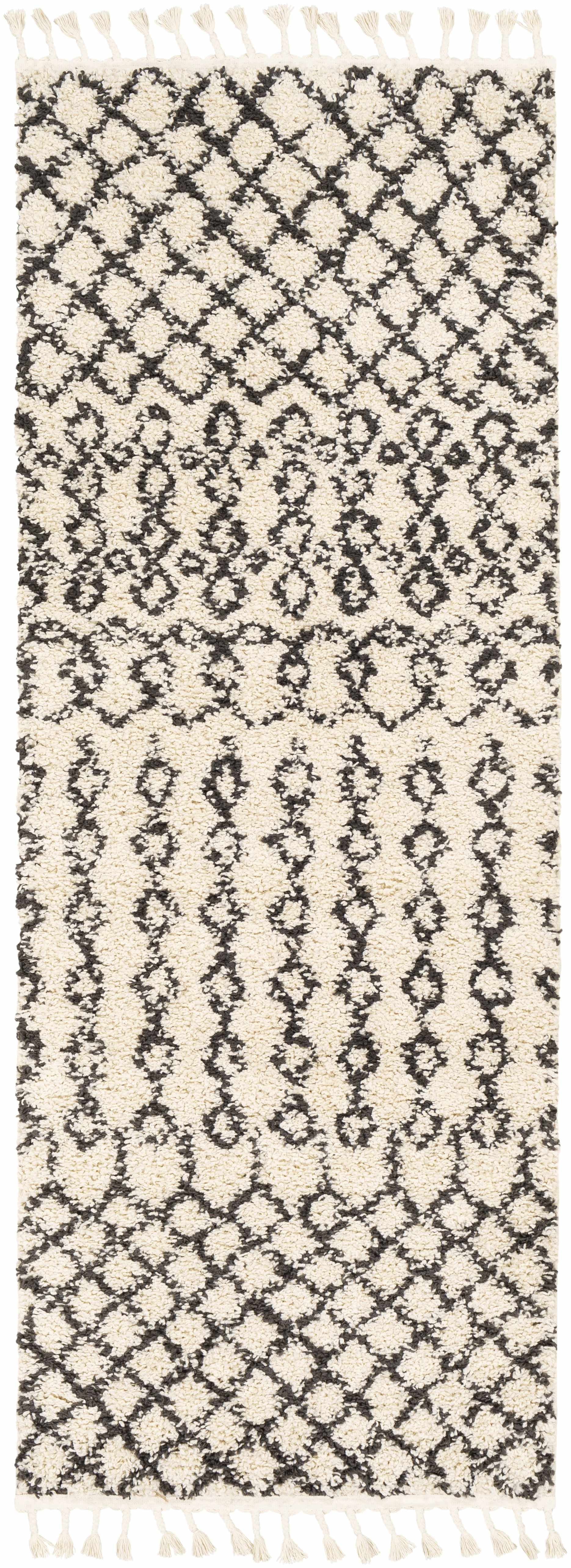 Charcoal and Beige Synthetic Shag Runner Rug 2'7" x 7'3"