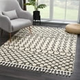 thumbnail image 1 of Hauteloom Berber Shag - Munich Farmhouse Living Room Bedroom Area Rug with Tassel - Fluffy Plush High Pile Carpet - Soft Shaggy Rug, Moroccan Trellis - White, Beige, Cream, Black - 3'11" x 5'7", 1 of 20