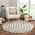 thumbnail image 1 of Hauteloom Berber Shag - Munich Farmhouse Under Table Round Area Rug Tassel - Fluffy Plush High Pile Carpet - Soft Shaggy Rug, Moroccan Trellis - White, Beige, Cream, Black - 5'3" Circle/Circular, 1 of 20