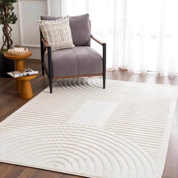 Hauteloom Dash Living Room, Bedroom Machine Washable Area Rug - Bohemian Modern Farmhouse - Moroccan Transitional - Ivory, Cream, White, Off White - 2' x 2'10"