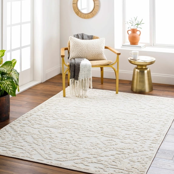 Hauteloom Beren Living Room, Bedroom Machine Washable Area Rug - Bohemian Modern Farmhouse - Moroccan Transitional - Ivory, Cream, White, Off White - 5' x 7'2"