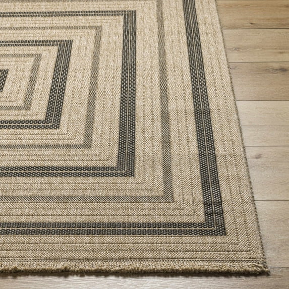 Hauteloom Beril Living Room, Bedroom Patio Outdoor Area Rug - Beige, Black, White - 3'3"-Round