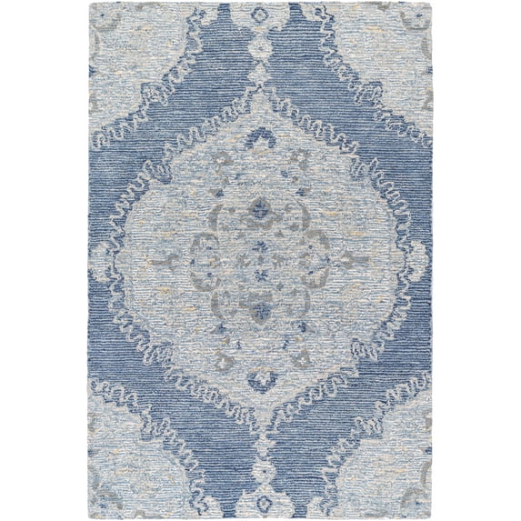 Hauteloom Berny Wool Living Room, Bedroom Area Rug - Silver, Blue - 9' x 12'