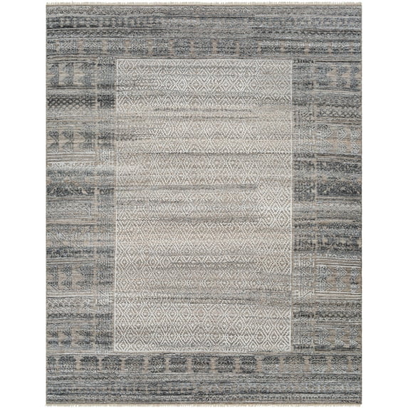 Hauteloom Betha Recycled Material Living Room, Bedroom Area Rug - Southwestern - Cream, Black, Silver Gray - 5' x 7'6"