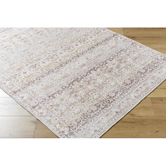 Hauteloom Bienna Hallway, Kitchen Machine Washable Runner Rug - Traditional - Cream, Peach, Dark Brown - 2'7" x 7'10"