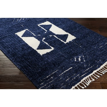 Hauteloom Billinge Wool Living Room, Bedroom Area Rug - Bohemian, Transitional - High Pile - Cream, Navy - 2' x 3'
