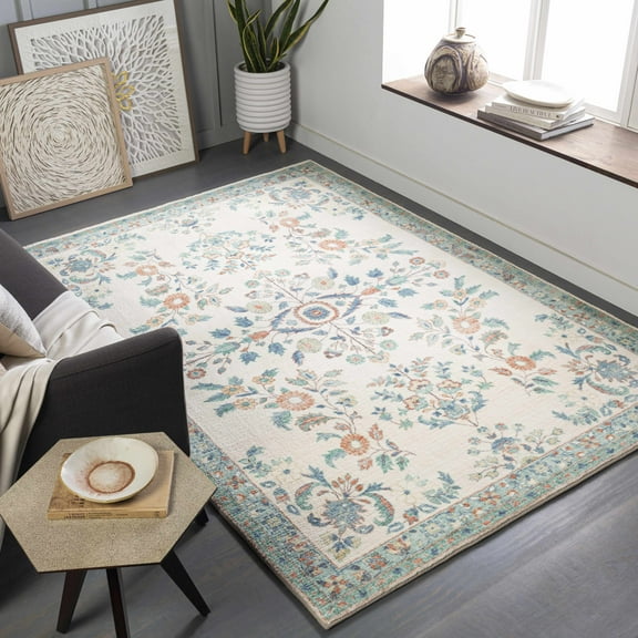 Hauteloom Bilsdale Living Room, Bedroom Area Rug - Traditional - Cream, Burnt Orange, Blue - 7'6" x 9'5"
