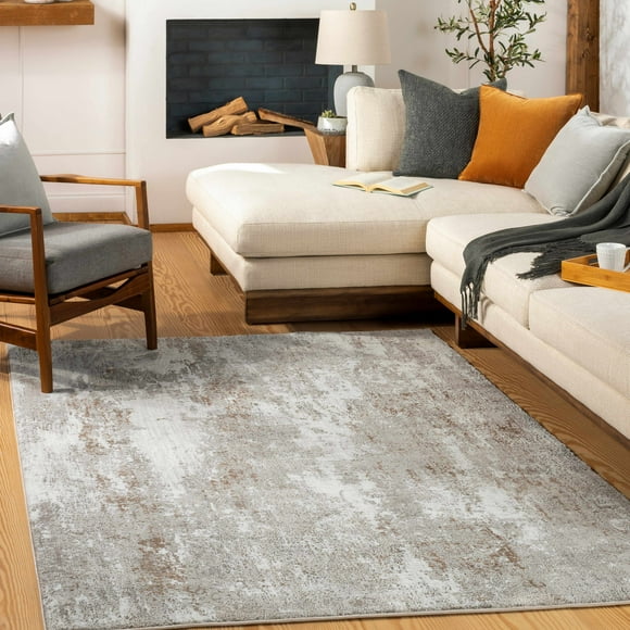 Hauteloom Binabaan Living Room, Bedroom Area Rug - Modern - Gray, Brown - 5'3" x 7'