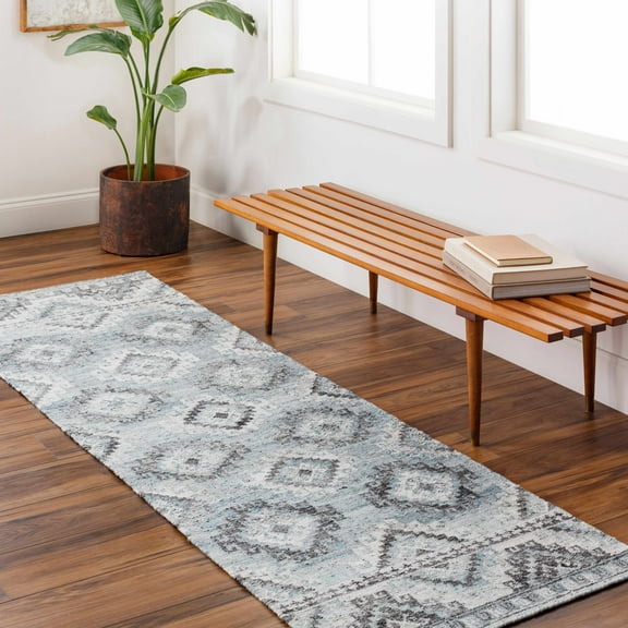 Hauteloom Binda Recycled Material Hallway, Kitchen Runner Rug - Southwestern - Gray, Slate Blue, Dark Brown - 2'6" x 8'