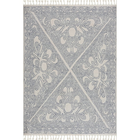 Hauteloom Birdwood Living Room, Bedroom Area Rug - Blue, Beige - 7'10" x 10'